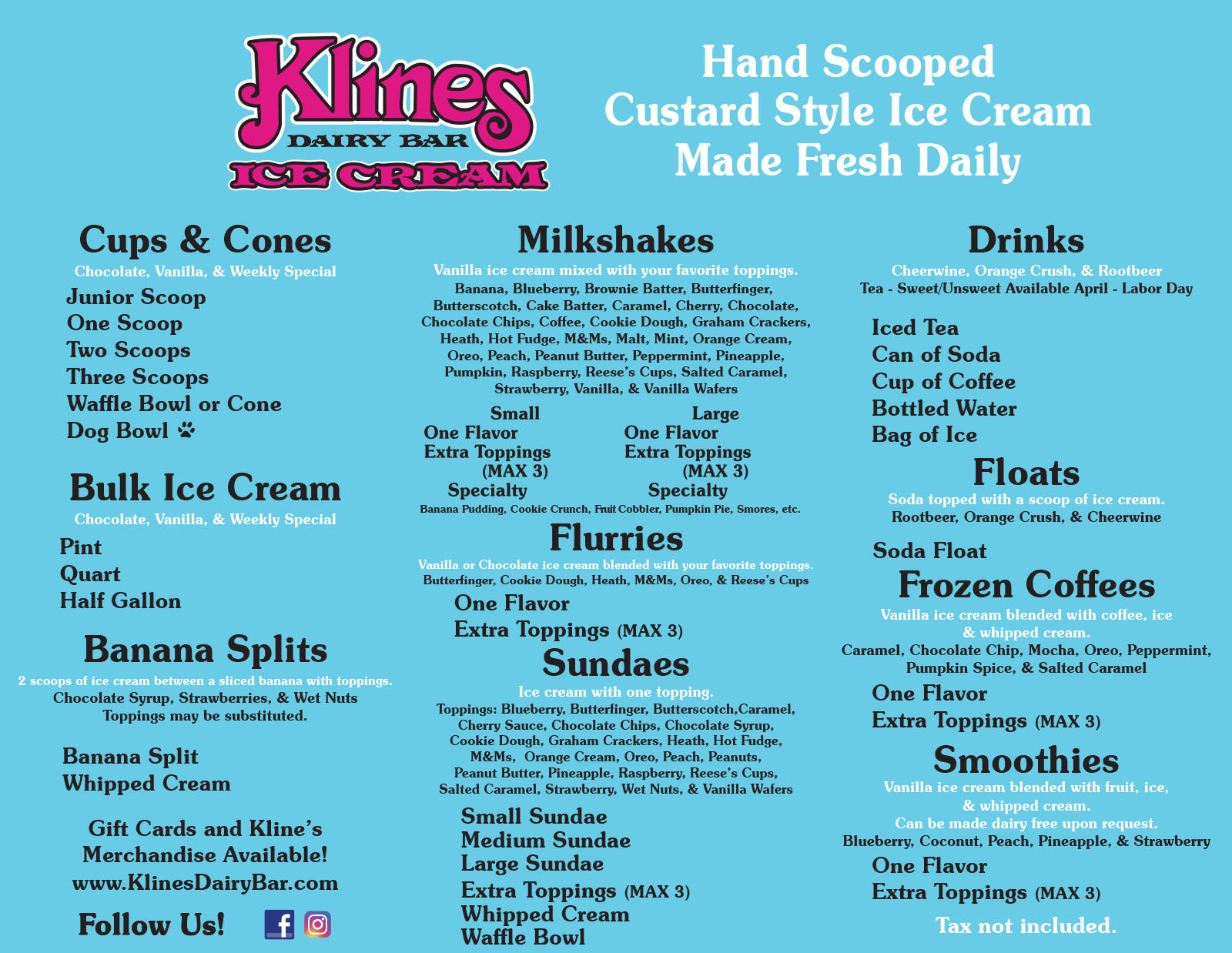 Klines South Main Street Menu 2026